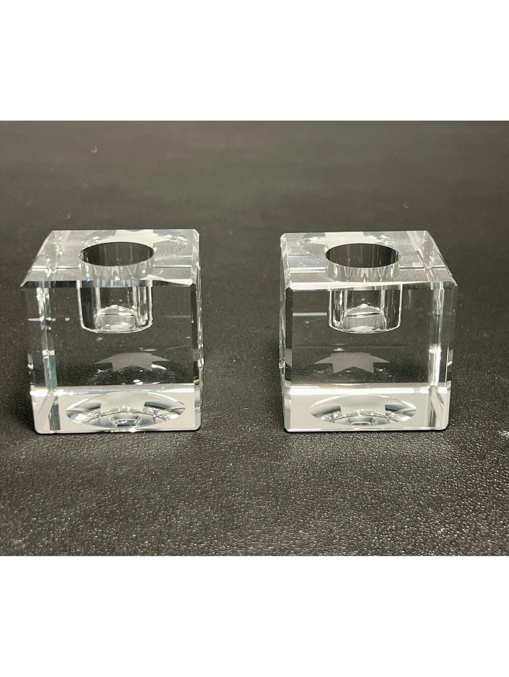 NIB 2000s 2 Crystal Cube Star Of David Shabbat Tealight Candle Holders, 1.5”